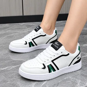 Women's Low-Top Casual Sneakers with Green and Black Trim - White - Available at AfnoBazar Nepal