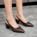 Women's Brown Leather Slingback Block Heel Pumps - Available at AfnoBazar Nepal