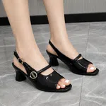 Women's Glossy Patent Open Toe Slingback Block Heel Sandals - Black - Available at AfnoBazar Nepal
