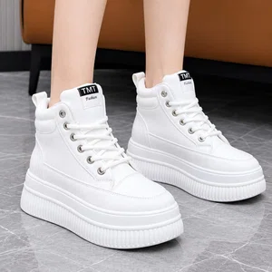 Women's Korean Style High-Top Platform Sneakers - White - Available at AfnoBazar Nepal