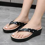 Women's Black and White Polka Dot Wedge Flip Flops - Available at AfnoBazar Nepal