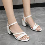 Women's White Double Strap Ankle Buckle Block Heel Sandals - Available at AfnoBazar Nepal