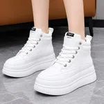 Women's Korean Style High-Top Platform Sneakers - White - Available at AfnoBazar Nepal