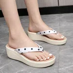 Women's White and Black Polka Dot Wedge Flip Flops - Available at AfnoBazar Nepal