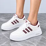 Women's Three-Stripe Platform Sneakers - White and Burgundy - Available at AfnoBazar Nepal