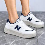 Women's White and Navy Leather Platform Sneakers - Available at AfnoBazar Nepal