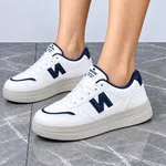 Women's White and Navy Leather Platform Sneakers - Available at AfnoBazar Nepal