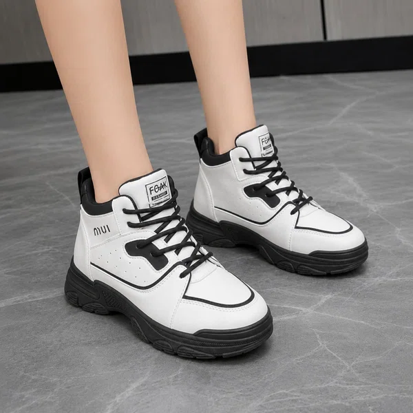 Women's High-Top Lace-Up Platform Sneakers - Black - Available at AfnoBazar Nepal
