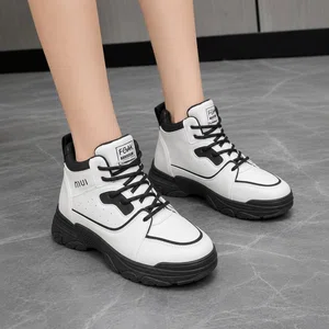 Women's High-Top Lace-Up Platform Sneakers - Black - Available at AfnoBazar Nepal