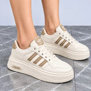 Women's White and Burgundy Platform Sneakers - Beige - Available at AfnoBazar Nepal