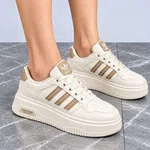 Women's White and Burgundy Platform Sneakers - Beige - Available at AfnoBazar Nepal