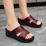 Women's Maroon Perforated Wide Band Platform Wedge Slides - Available at AfnoBazar Nepal
