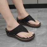 Women's Black Embroidered Wedge Platform Sandals - Available at AfnoBazar Nepal