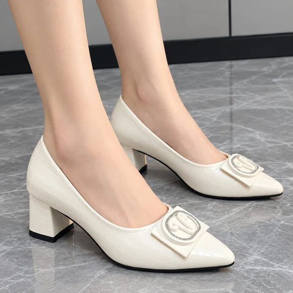 Women's Leather Buckle Block Heel Pumps - Available at AfnoBazar Nepal