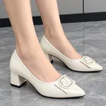 Women's Leather Buckle Block Heel Pumps - Available at AfnoBazar Nepal