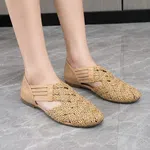 Women's Braided Woven Closed Flat Shoes with Elastic Straps - Nude Beige - Available at AfnoBazar Nepal