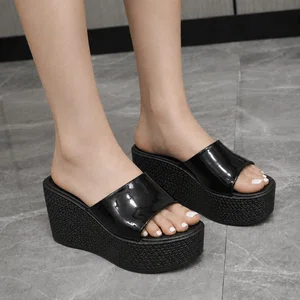 Women's Black Patent Platform Wedge Sandals - Available at AfnoBazar Nepal
