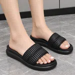 Women's Quilted Platform Slides - Black and Cream - Available at AfnoBazar Nepal