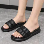 Women's Quilted Platform Slides - Black and Cream - Available at AfnoBazar Nepal