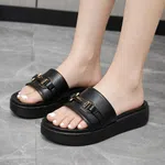Women's Black Gold Buckle Platform Slides - Available at AfnoBazar Nepal