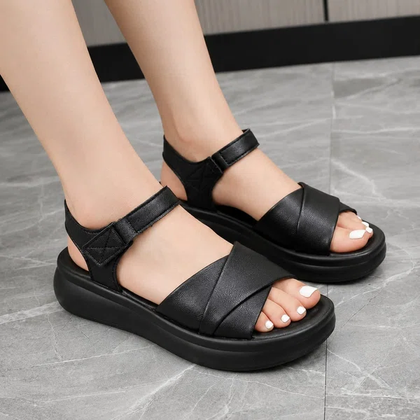 Women's Wide Strap Platform Sandals - Black, Cream, Green and Ivory - Available at AfnoBazar Nepal