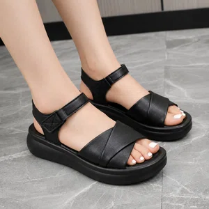 Women's Wide Strap Platform Sandals - Black, Cream, Green and Ivory - Available at AfnoBazar Nepal