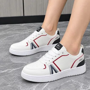 Women's Low-Top Casual Sneakers with Red and Navy Trim - White - Available at AfnoBazar Nepal