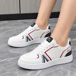 Women's Low-Top Casual Sneakers with Red and Navy Trim - White - Available at AfnoBazar Nepal