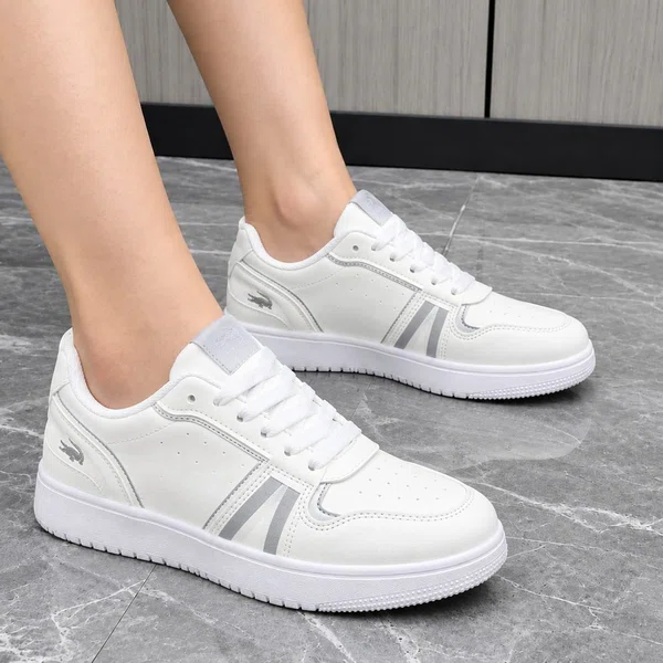 Women's Low-Top Casual Sneakers with Grey Accents - White - Available at AfnoBazar Nepal