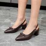 Women's Brown Leather Slingback Block Heel Pumps - Available at AfnoBazar Nepal