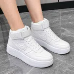 Women's High-Top Leather Platform Sneakers with Ankle Strap - All White - Available at AfnoBazar Nepal