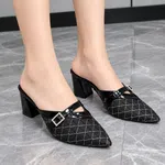 Women's Black Quilted Mesh Pointed Toe Block Heel Mules - Available at AfnoBazar Nepal