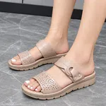Women's Perforated Buckle Strap Orthopedic Platform Sandals - Beige - Available at AfnoBazar Nepal