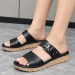 Women's Perforated Buckle Strap Orthopedic Platform Sandals - Black - Available at AfnoBazar Nepal