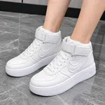 Women's High-Top Leather Platform Sneakers - Beige, Blue, Brown and White - Available at AfnoBazar Nepal