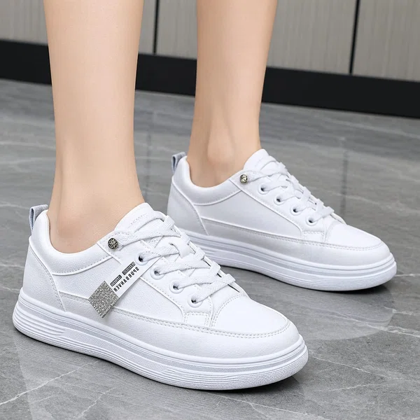 Women's Korean Style Low-Top Platform Sneakers with Metal Tag - Black and White - Available at AfnoBazar Nepal