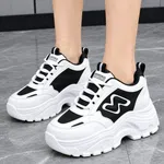 Women's Korean Style Chunky Heel Sneakers with Z Panel - Black and White - Available at AfnoBazar Nepal