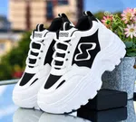 Women's Korean Style Chunky Heel Sneakers with Z Panel - Black and White - Available at AfnoBazar Nepal