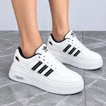 Women's Three-Stripe Platform Sneakers with Black Heel Tab - White and Black - Available at AfnoBazar Nepal