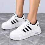Women's Three-Stripe Platform Sneakers with Black Heel Tab - White and Black - Available at AfnoBazar Nepal