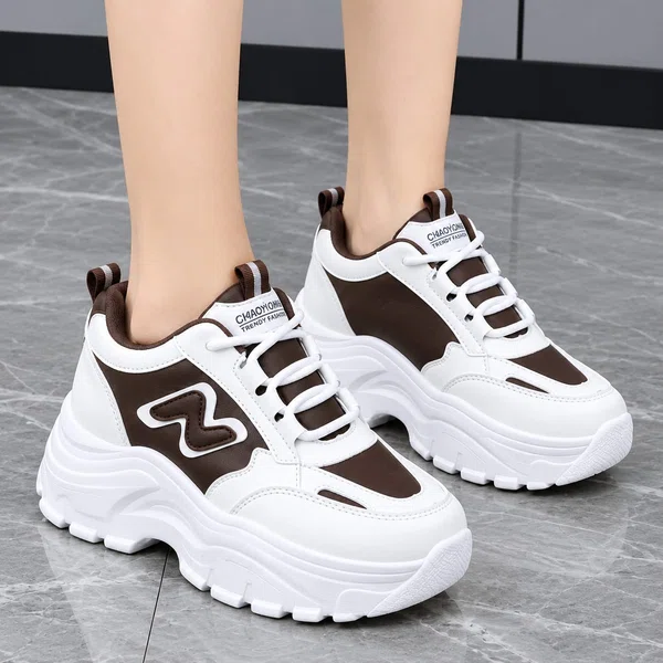 Women's Korean Style Heel Sneakers - Brown - Available at AfnoBazar Nepal