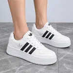 Women's Three-Stripe Platform Sneakers - White and Black - Available at AfnoBazar Nepal