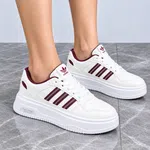 Women's Three-Stripe Platform Sneakers - White and Burgundy - Available at AfnoBazar Nepal