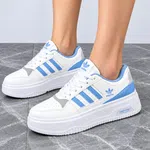 Women's White and Blue Leather Platform Sneakers - Available at AfnoBazar Nepal