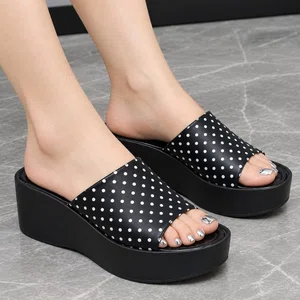 Women's Polka Dot Platform Wedge Slides - Available at AfnoBazar Nepal
