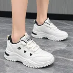 Women's Korean Style Chunky Sneakers with Heart Cut-Outs - White - Available at AfnoBazar Nepal