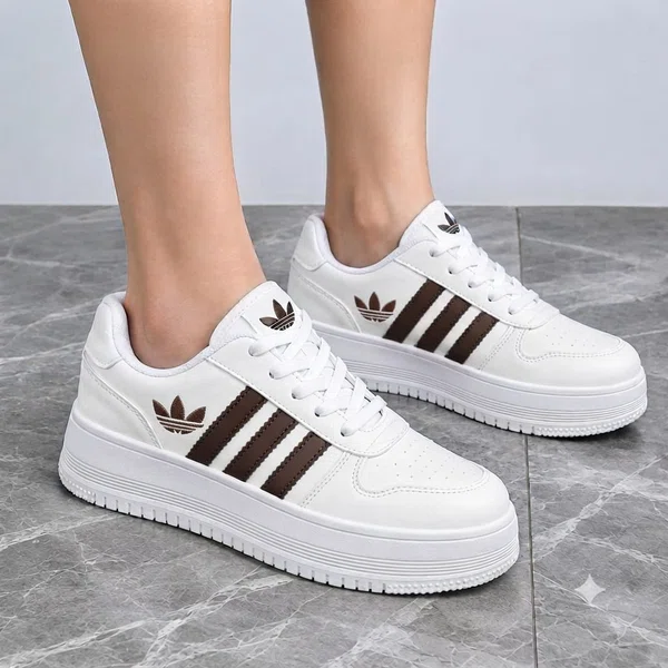 Women's White and Brown Platform Sneakers - Available at AfnoBazar Nepal