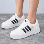 Women's Three-Stripe Platform Sneakers - White and Black - Available at AfnoBazar Nepal