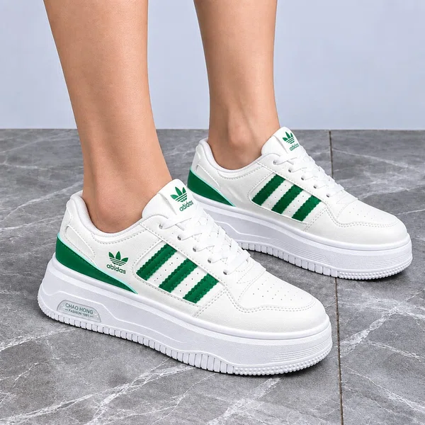 Women's White and Green Platform Sneakers - Available at AfnoBazar Nepal