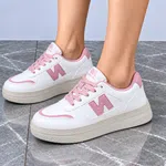 Women's White and Pink Leather Platform Sneakers - Available at AfnoBazar Nepal